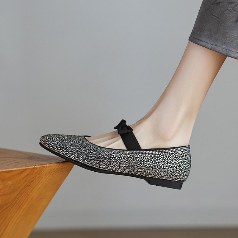 New cowhide casual single shoes women's non-slip four-season lazy shoes beef tendon sole solid color round head low heel flat sole single shoes