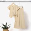 ZANZEA Women Short Sleeve Blouse and Long Pants Casual Two Piece Suit Sets