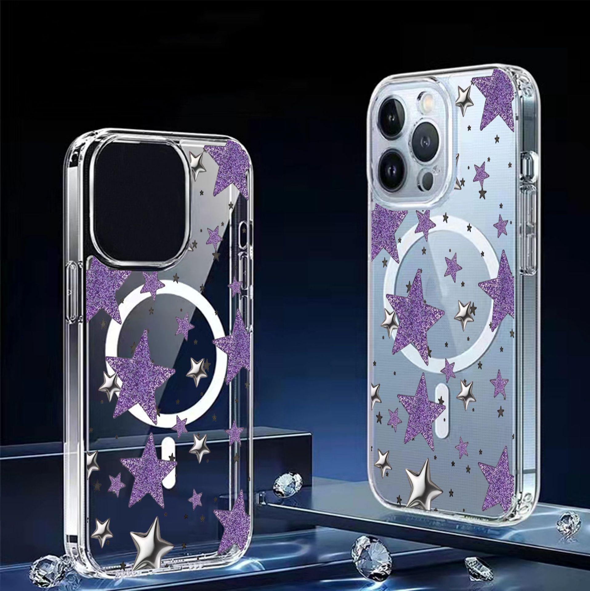 

Purple Star Magnetic Transparent Full Coverage Case for iPhone 15/16/17 Pro Max iPhone 11 Pro прозорий