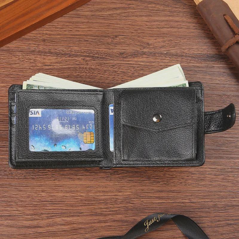Men's Short PU Leather Wallet with Zipper, Buckle, and Multiple Card Slots