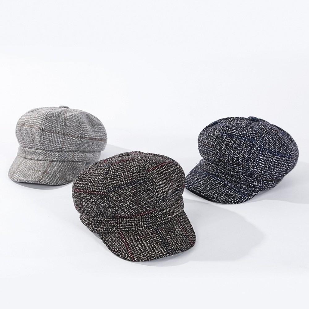 Ear Protection Plaid Octagonal Hat Thick Artist Hat Vintage British Berets  Winter