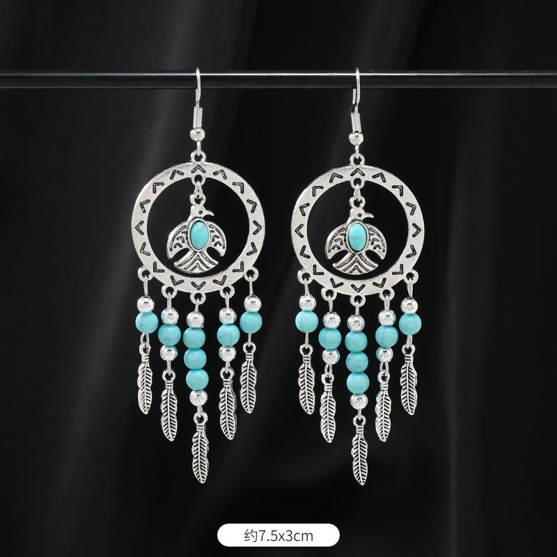 Niche turquoise earrings Bohemian long fringed earrings women's retro design earrings