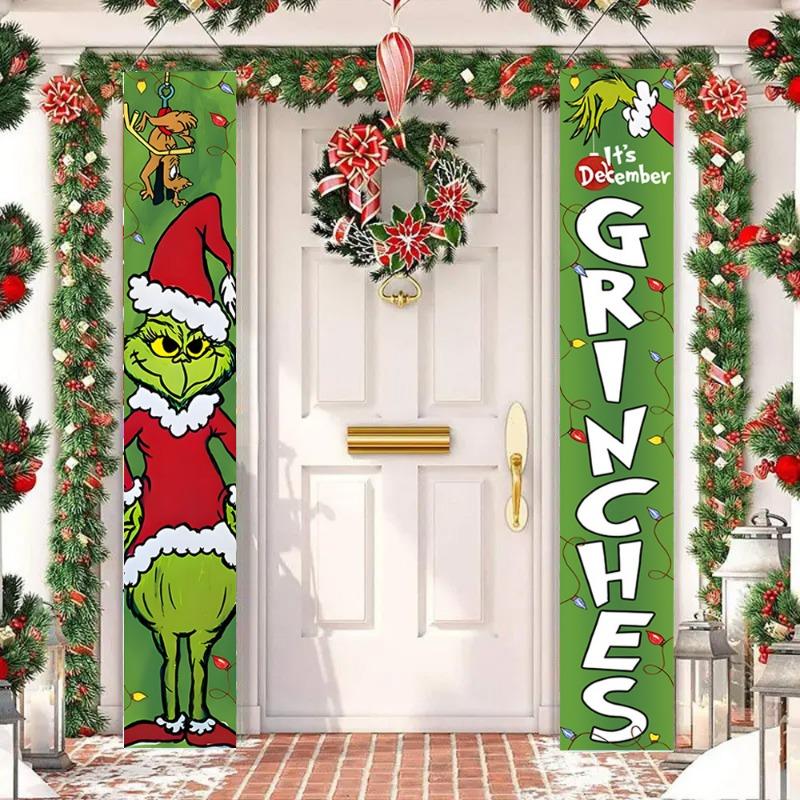 New Christmas Couplets Santa Claus Soldier Outdoor Decoration Door Curtain Hanging Flag 300D Oxford Cloth Christmas Decoration