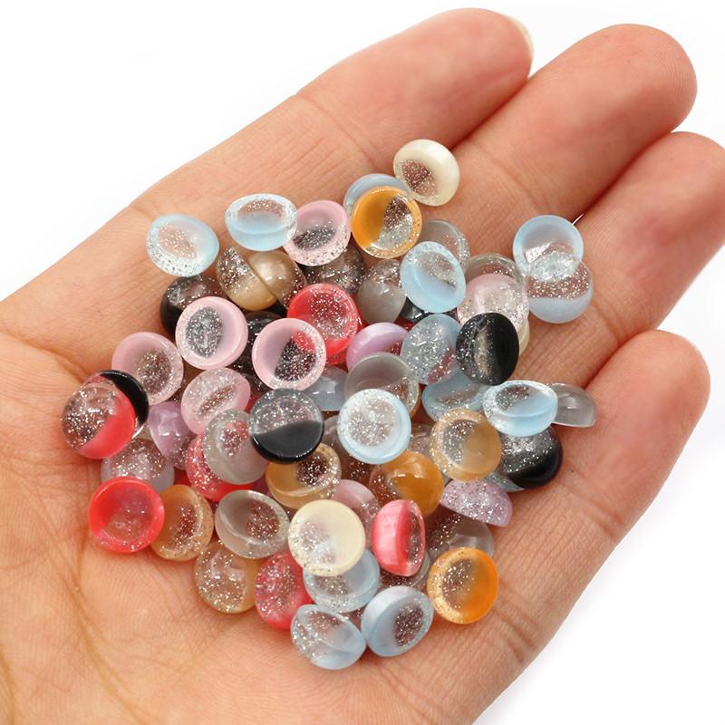 50 Stück 8mm Rund Zufällige Mischfarben Eingebaute Muschel Flache Rückseite Harz Cabochons Cameo DIY Schmuckherstellung Zubehör Findings
