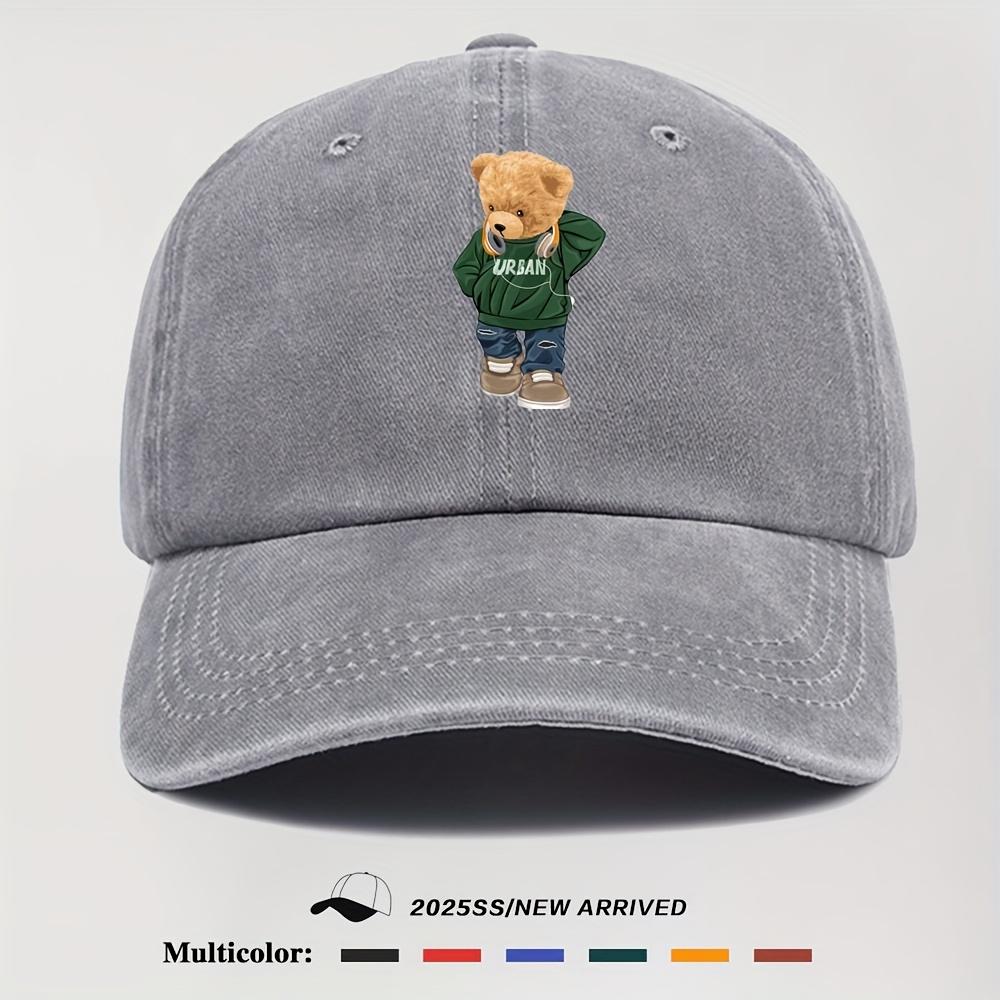 1pc Mens and Womens Universal Trendy Printed Retro Duckbill Cap with a Cartoon Casual Bear Theme Appropriate for Any Season