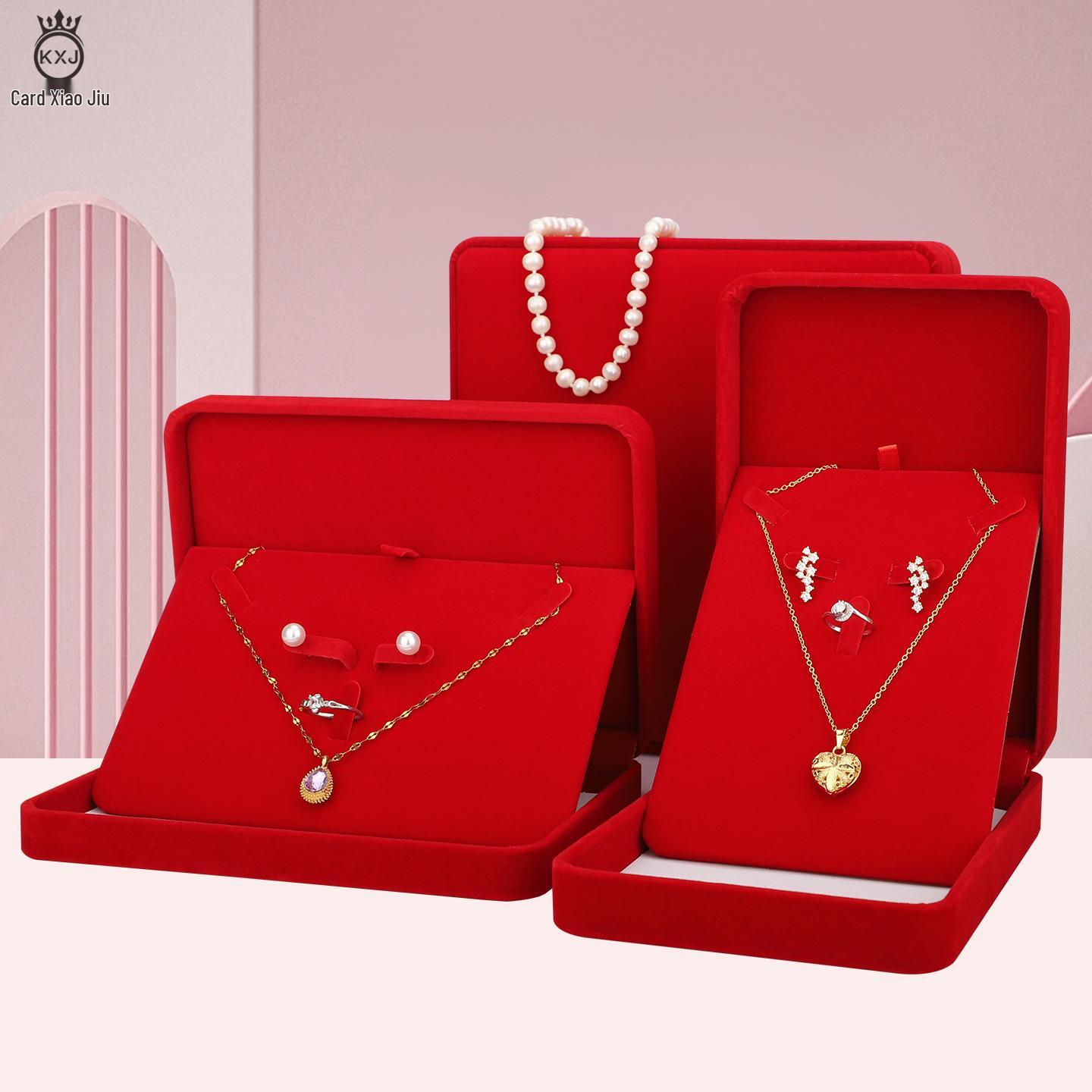 All Red Rounded Corner Plush Jewelry Box for Rings, Pendants, Bracelets, and Necklaces 00172: Red Ring Box Round Corner
