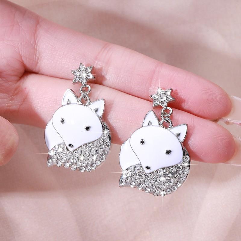 Christmas Pendant Earrings Cute Snowman Reindeer Rhinestone Alloy Earring Set Women