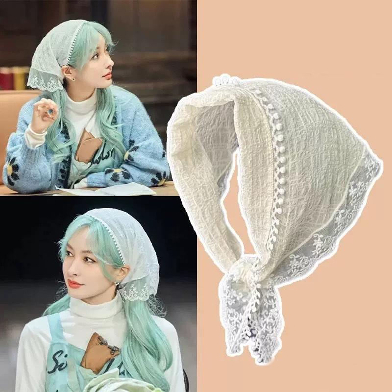 

Korean Lace Headband Triangle Scarf Headscarf Western Style Mixed Overlapping Triangle Scarf Half Body Skirt Butt Curtain Female