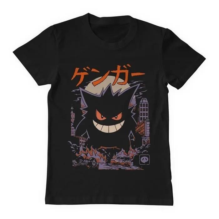 Gengar Kaiju Anime Pokmon Printed Cotton Tshirt Summer 2026 Harajuku Style Unisexs Womens Cotton Oversize Tshirt Street Y2K