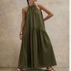 European and American summer new elegant vacation neck sleeveless cotton and linen dress