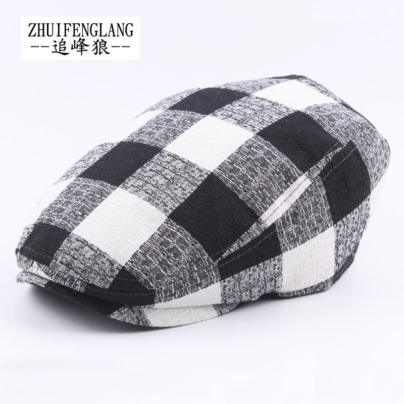 Men'S Autumn Thin Plaid Coarse Cloth Beret Outdoor Sunscreen Sun Hat Women'S Trend Forward Hat
