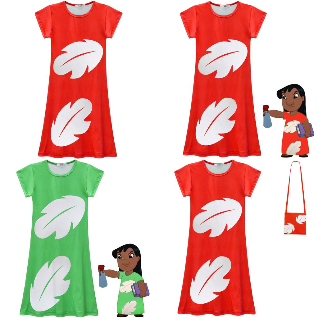 Vestito per Bambina Lilo e Stitch in Tessuto Poliestere con Stampa Astratta per Primavera Autunno Gioco