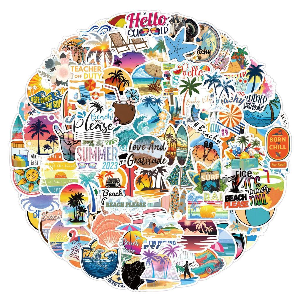 Summer Beach Coconut Tree Graffiti Stickers - 120 Pcs for Skateboards, Cars, Phones, Water Bottles