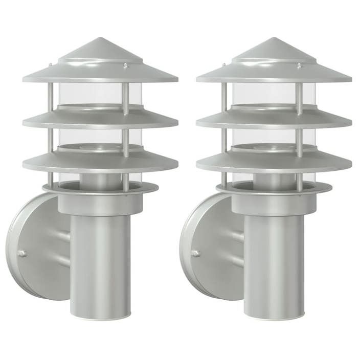 VidaXL Outdoor Wall Lights 2pcs Silver Stainless Steel, Outdoor Wall Lighting, Garden Wall Lamp, 4006229
