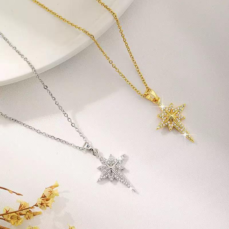 Starburst Titanium Steel Clavicle Necklace: Light Luxury, Gorgeous Full Diamond Design