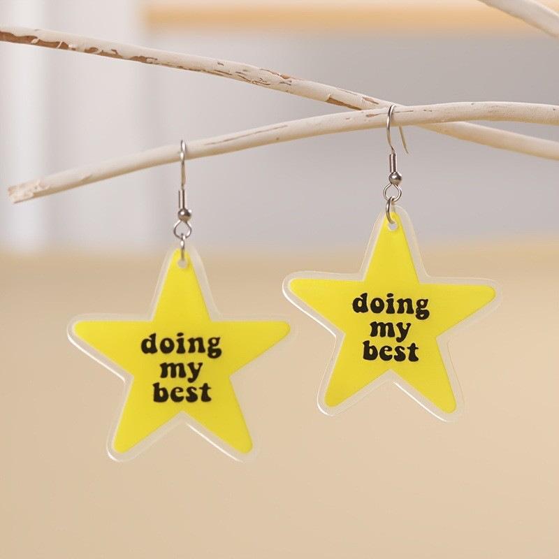 Cross-border new five-pointed star earrings flat acrylic do my best cartoon star creative earrings
