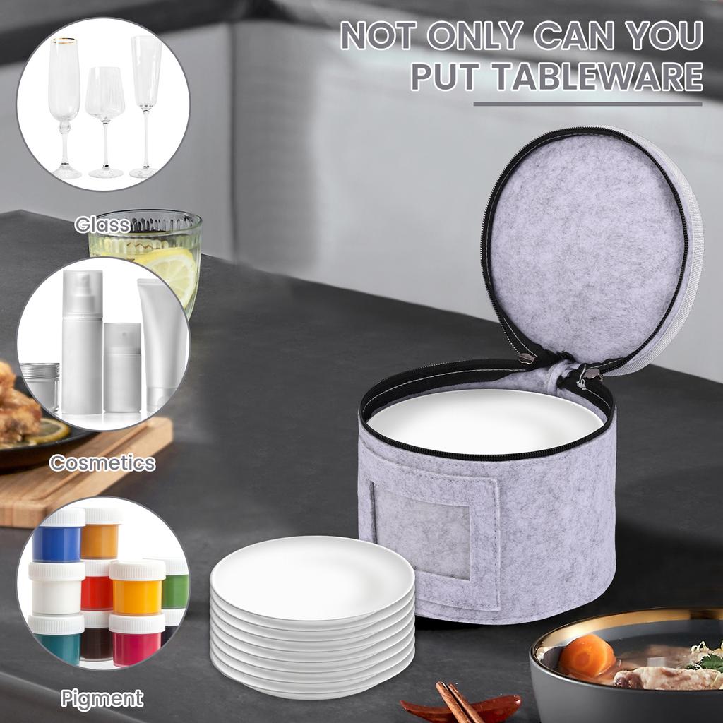 3Pcs Stackable Dish Storage Cases with 36 Round Dividers Thick Felt China Storage Containers for Dinnerware Storage & Transport