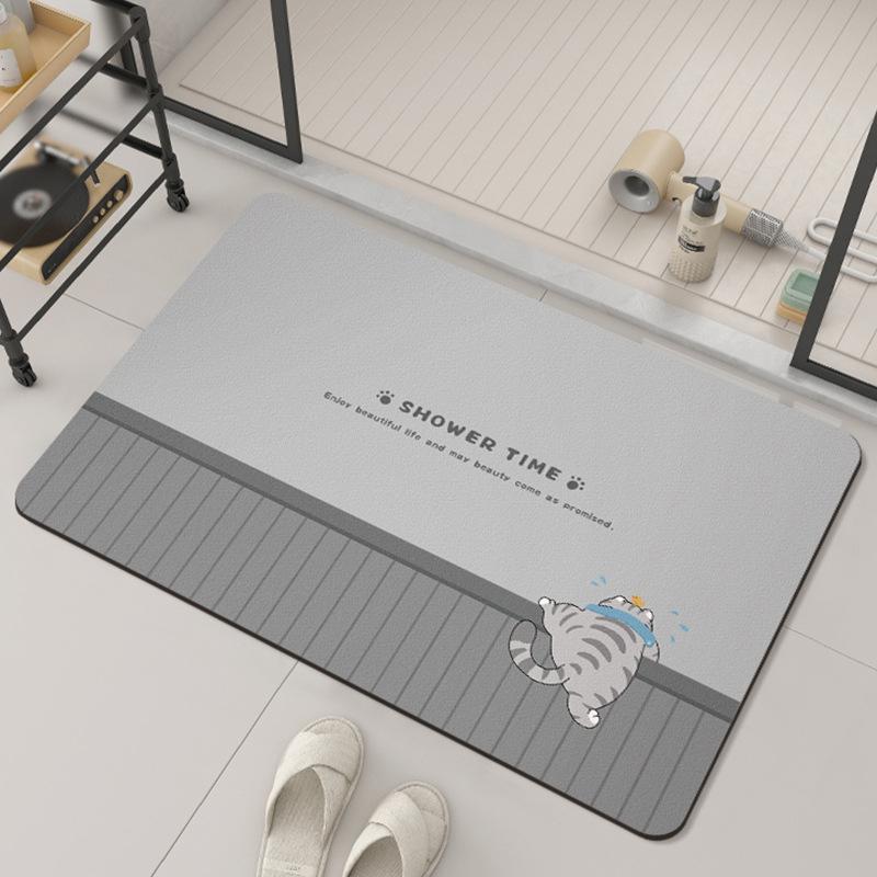 

Simple Grey Cute Bath Mat Anti Slip Water Absorbing Quick Drying Carpet Bathroom Home Decoration 40x60cm 16x24inch