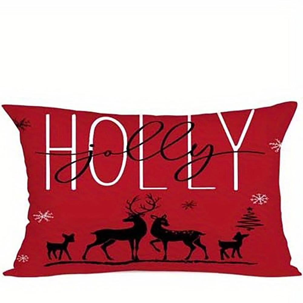 1PCS Christmas Red & White Pillowcases: Merry, Holly, Happy Holidays! Sofa Bed Cushion Cover, New Year Home Decoration