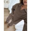 Autumn And Winter Lapel Pullover Long-sleeved Contrast Striped Wide-leg Pants Home Wear Suit For Women