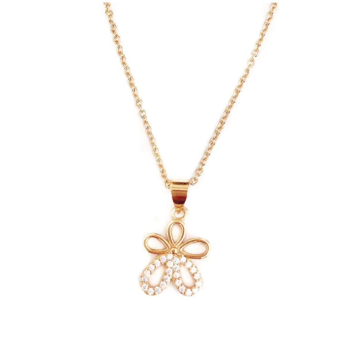 

Маленькое цветочное ожерелье Женский темперамент Универсальная ключичная цепочка Молодежная высококачественная подвеска с полубриллиантами и пятью лепестками