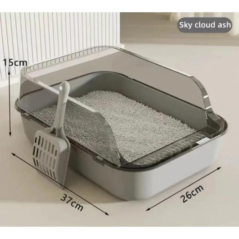 Kitty Semi-Enclosed Cat Litter Box - Splashproof Cat Toilet Tray Cleaning Basin Supplies Suitable for Kittens & Pet Cat Bedpan