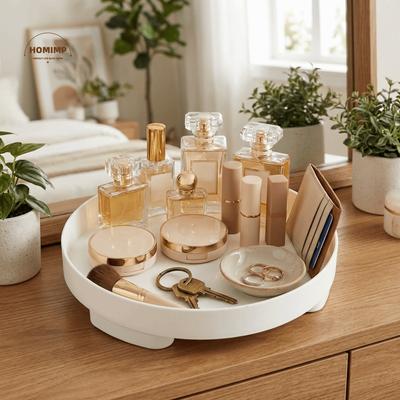 Easy To Clean Nordic Style Round Storage Tray Plastic Simple Jewelry Display Tray INS Minimalist Snacks Container Bathroom