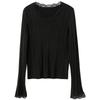 Sancai Damen Slim Fit Strickpullover mit Spitzenbesatz und V-Ausschnitt