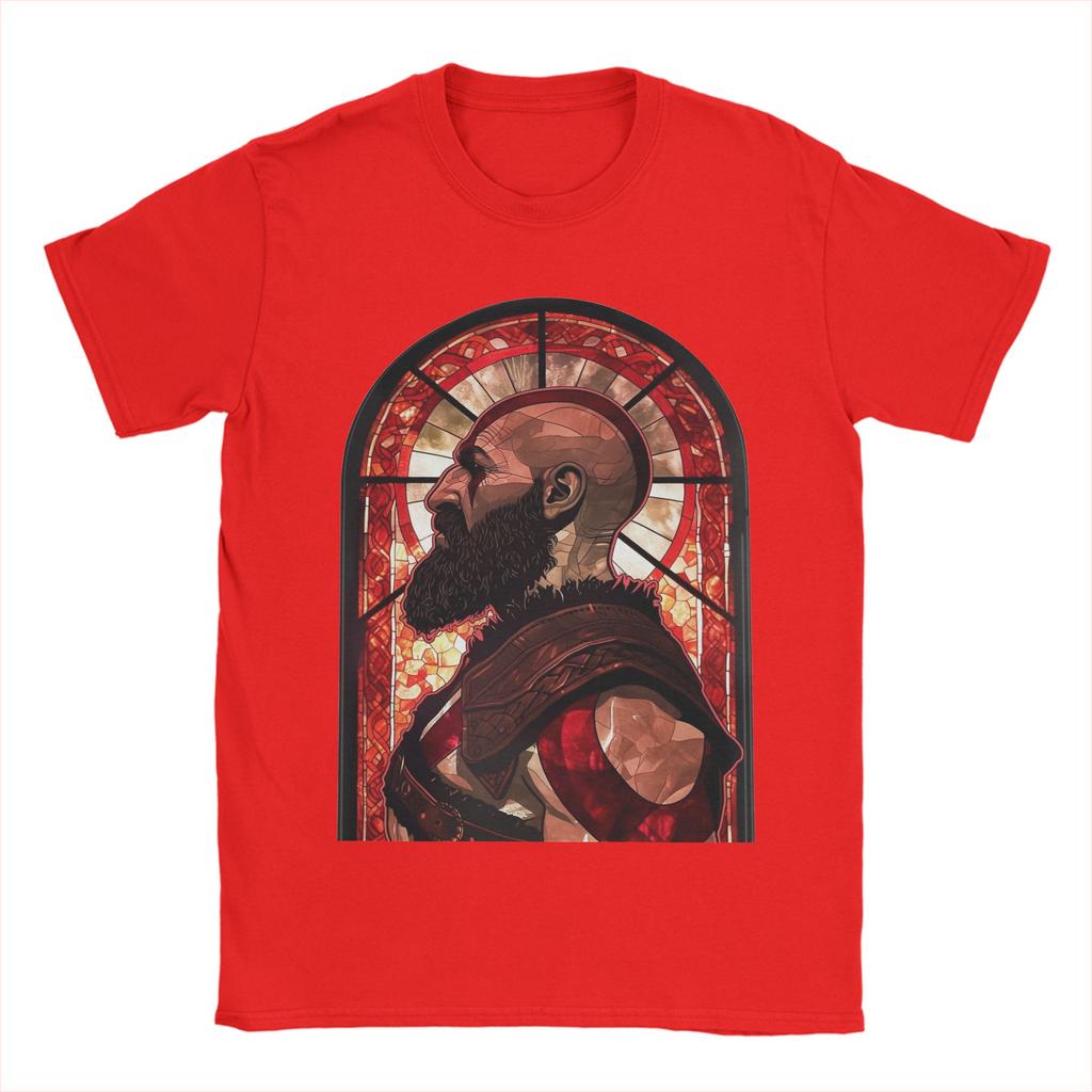 Unisexs TShirt Stained Glass Kratos God Of War Vintage Cotton Tees Short Sleeve T Shirt Crewneck Clothes New Arrival