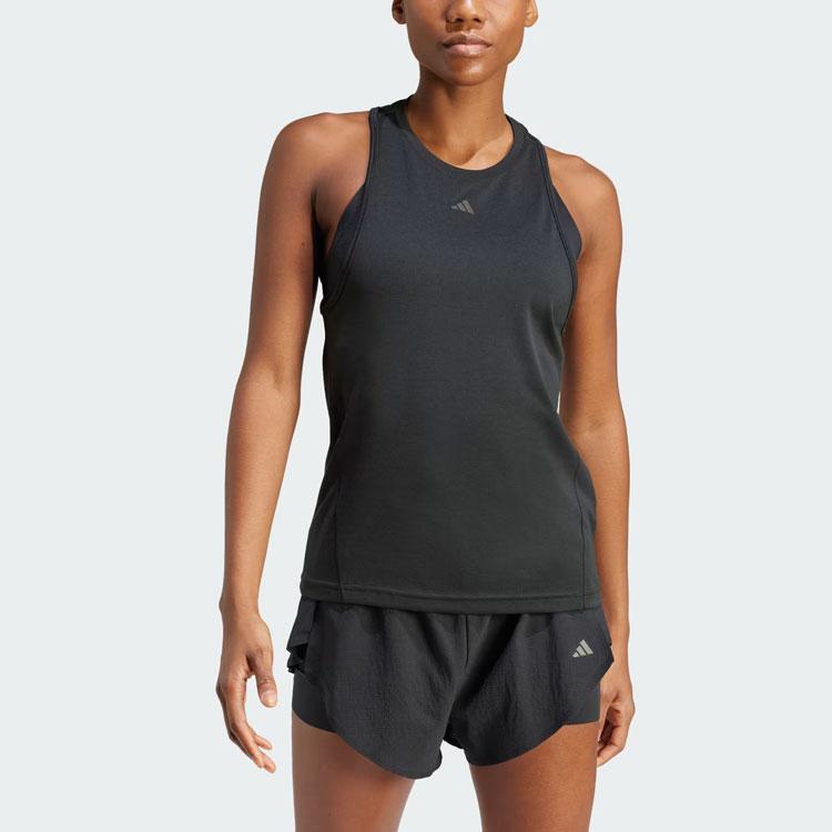Adidas Solid Logo Round Neck Tank Top Women Tops Black IU1128