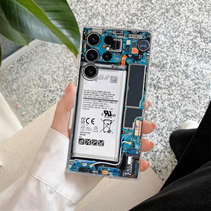 Phone Back Circuit Board S25Ultra Phone Case For Samsung Galaxy S25 S24 S23 S21 Ultra S20 FE S22 Plus S24FE A56 A55 Clear Cover