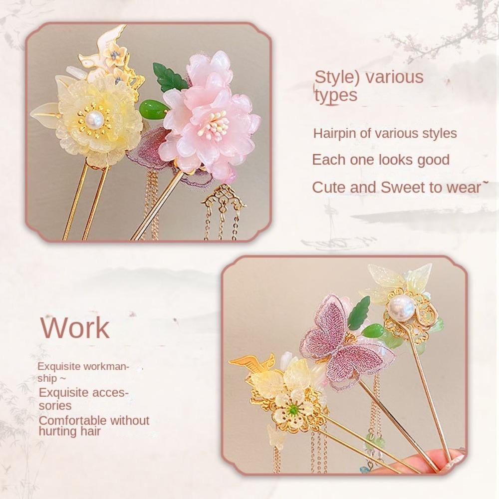 Ancient Style Peach Blossom Hairpin Classic Chinese Headwear Sweet Hanfu Hairpin  Gift