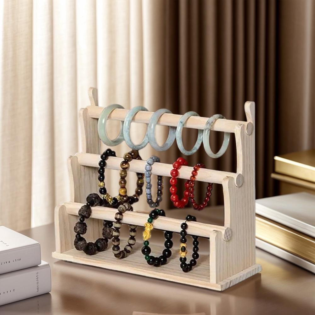 Wood Bracelet Display Stand Multi Layer Bangle Scrunchie Organizer Multi-Function Jewelry Organizer for Watch Bracelet Scrunchie