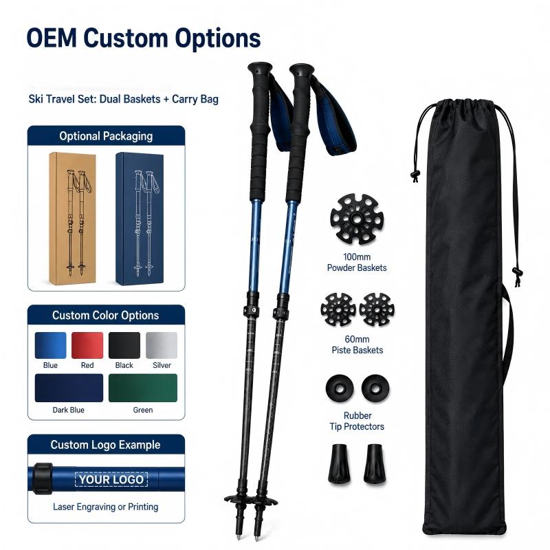 Zeroring Ski Touring Pole Set Aluminum Carbon Adjustable Snow Poles With Extra Baskets and Carry Bag