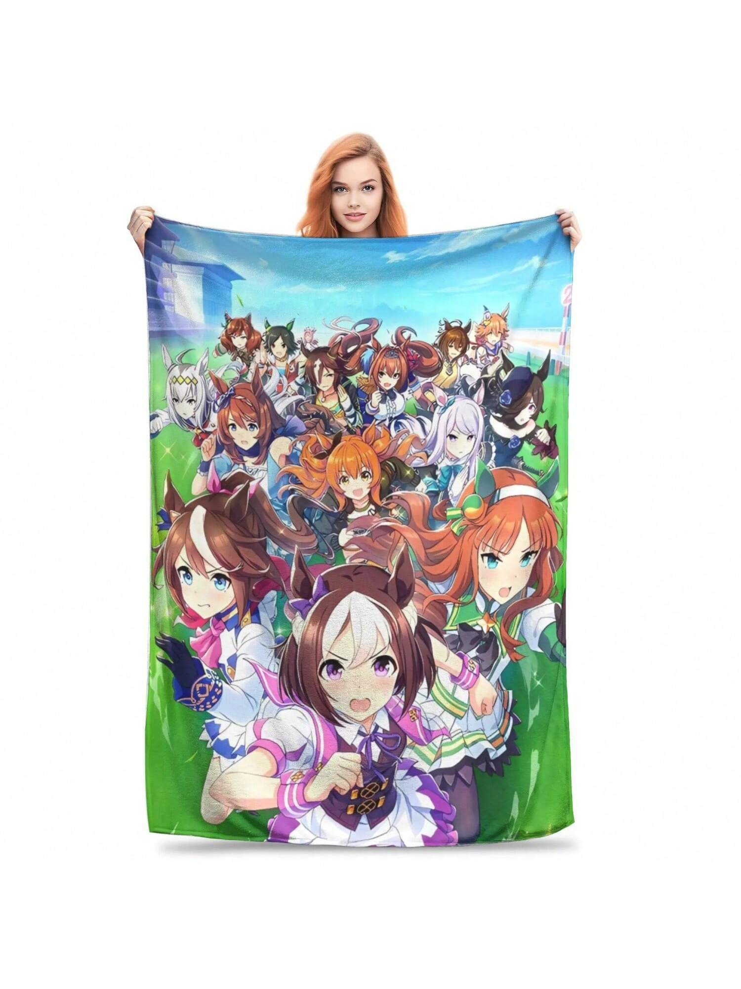 

Soft Warm Blanket Travel Anime Uma Musume Throw Blanket Bedspread For Living Room Funny Sofa Bed Cover 75X95CM сірий колір