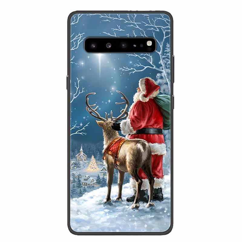 Christmas Phone Cases For Samsung Galaxy S10 /Galaxy S10e /Galaxy S10 Plus Case Black Silicone Soft Santa Claus TPU Bumper Funda