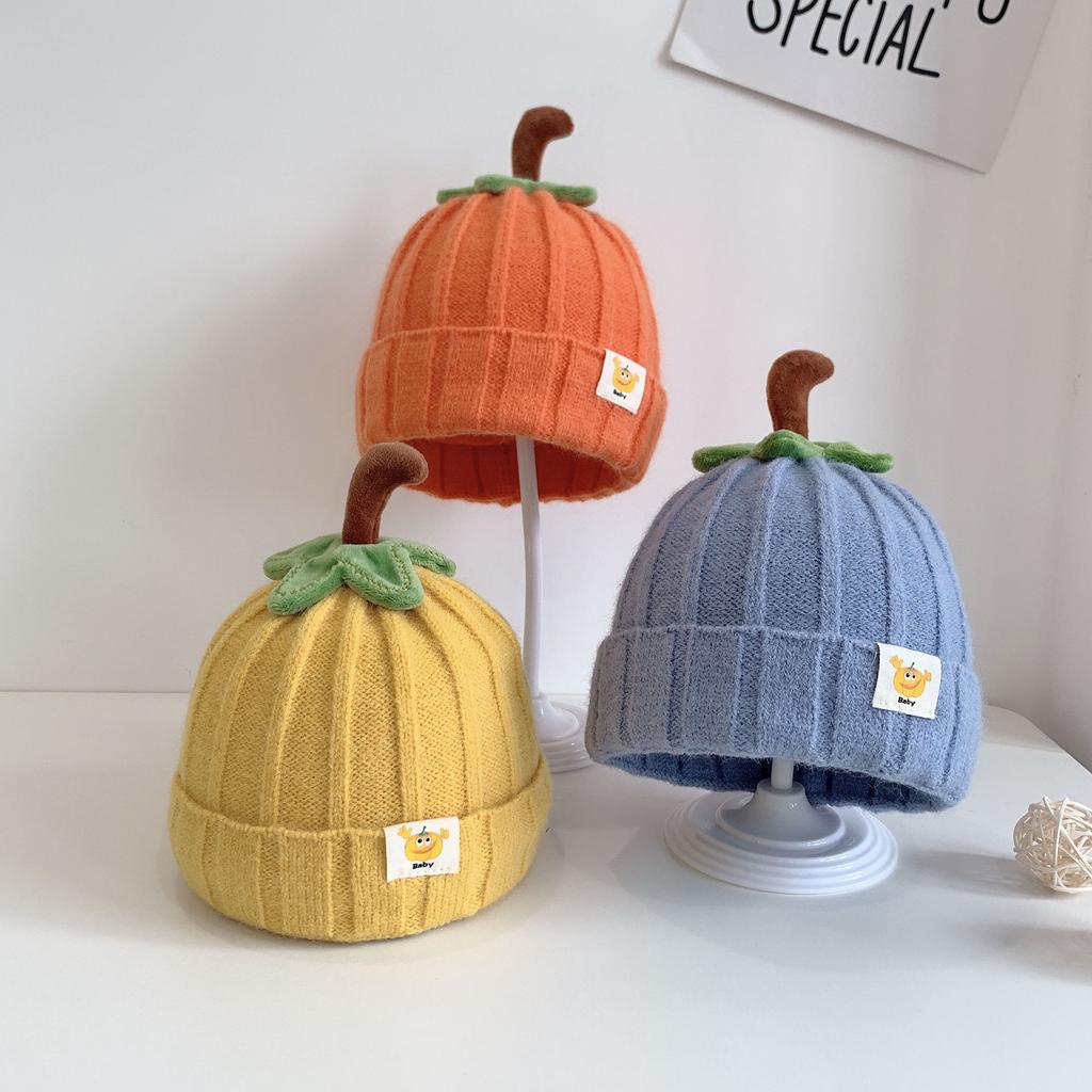 Winter baby knitted hat children's candy color warm wool hat boys and girls cute pumpkin hat