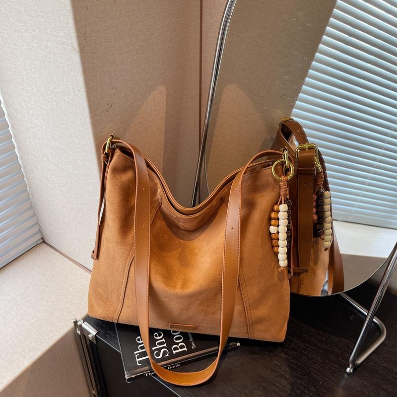 Solid Color Faux Suede Sewing Tote Bag Retro Sweet Commuting Shoulder Bags 2026 Fashi Large Capacity Versatile Bags for Women