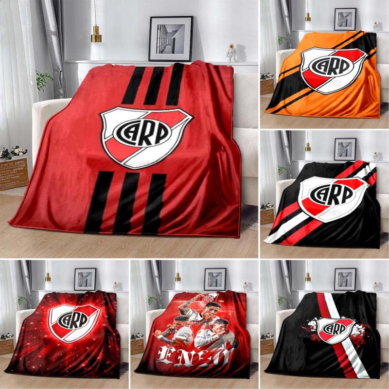 River Plate FC Red Background Vertical Black Stripe Shield Crest Flannel Blanket Argentine Football Throw Blanket Sports Fan Bedroom Warm Sofa Cover