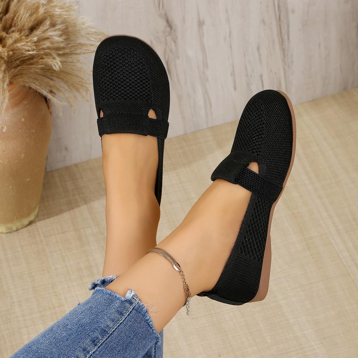 

Spring and Autumn Large Size Flying Weaving Breathable Low-top Single Shoes Women s Flat Heel Hollow Shallow Mouth Lazy 43