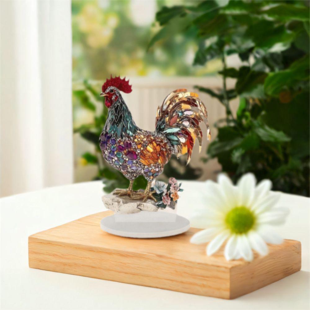 Creative Animal Statue Ornament 2D Flat Miniatures Figurine Sculpture Rooster Ornament  Cabinet