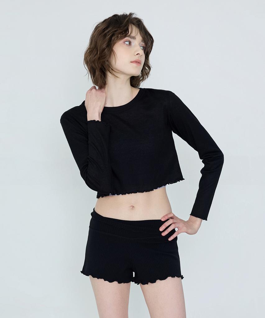 Debiweeo New Wave Holic Crop Long Sleeve Tee Devi-T0047-Black
