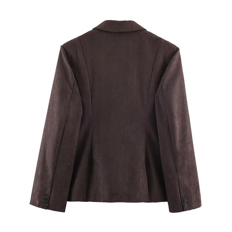 European & American Style Women's Corduroy Blazer and Wide-Leg Pants Set