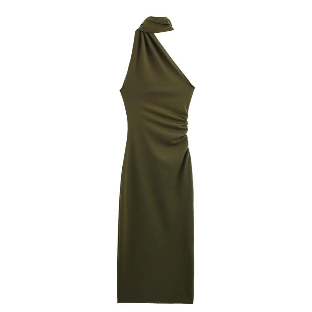 

Asymmetrical Pleated Halter Dress - Spring/Summer 2025 Collection L армия зеленый
