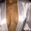 Women Bling Rhinestone Long Cup Chain Tie Up Choker Evening Party Necklace Gift