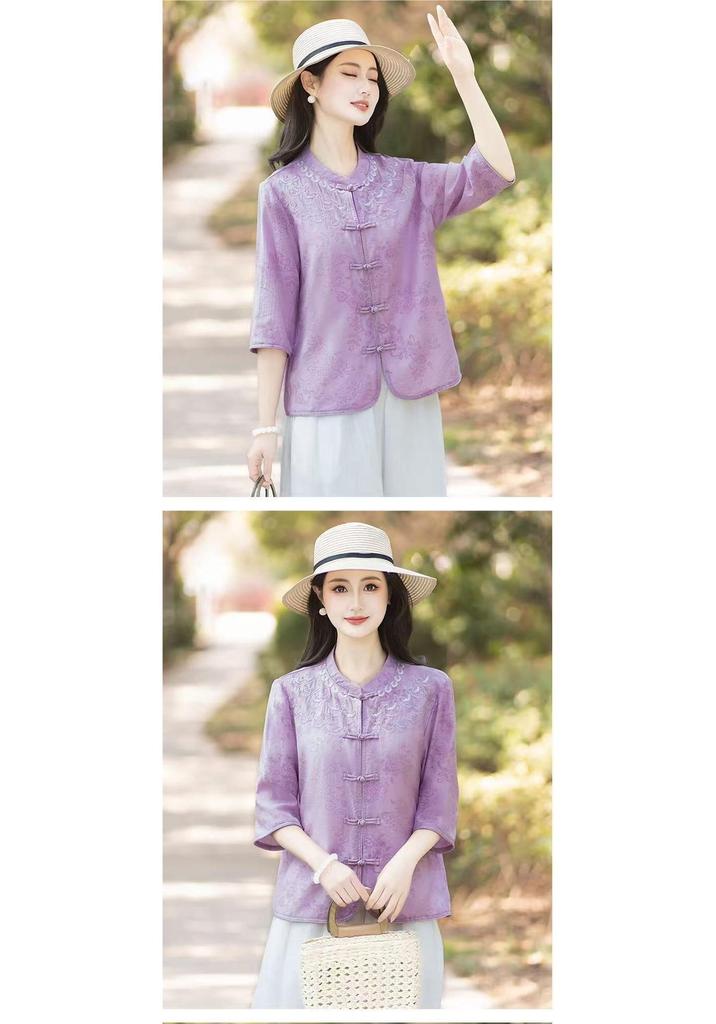 Summer New Stylish Seven-Sleeve Chinese Style Shirt for Middle-Aged Women