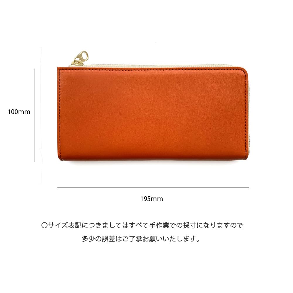 PAIDiA Men's L-Shaped Long Wallet, Genuine Leather, Coin Purse, Card Holder, Tochigi Leather, P099 (Orange)