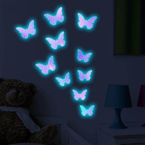 Yousheng Glow in The Dark Butterfly Wall Decals, Luminous Butterfly Stickers, Colorful Removable Self-Adhesive Decals for Girls Bedroom, Kids Baby