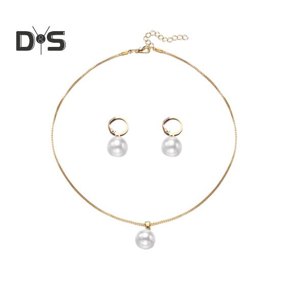 Faux Pearl Jewelry Set for Women White Faux Pearl Necklace Hoop Earrings Set for Bride Bridesmaid Wedding Accessory