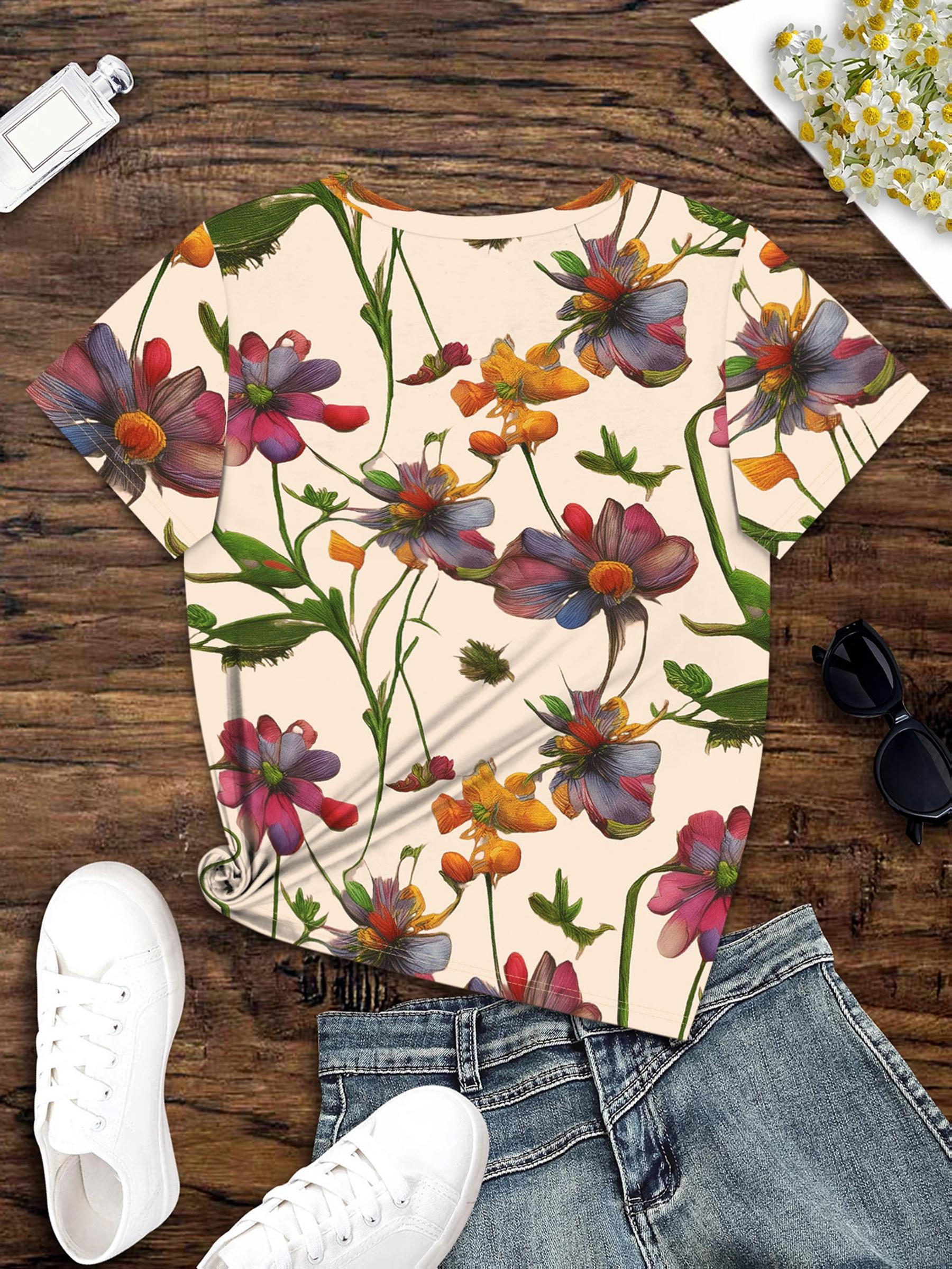 

2D Printed Elegant and Stylish Casual Vacation Floral. Botanical. and Leaf Graphic All-Over Print Breathable V-Neck Short-Sleeve T-Shirt. Casual and F 3XL дубильна кора